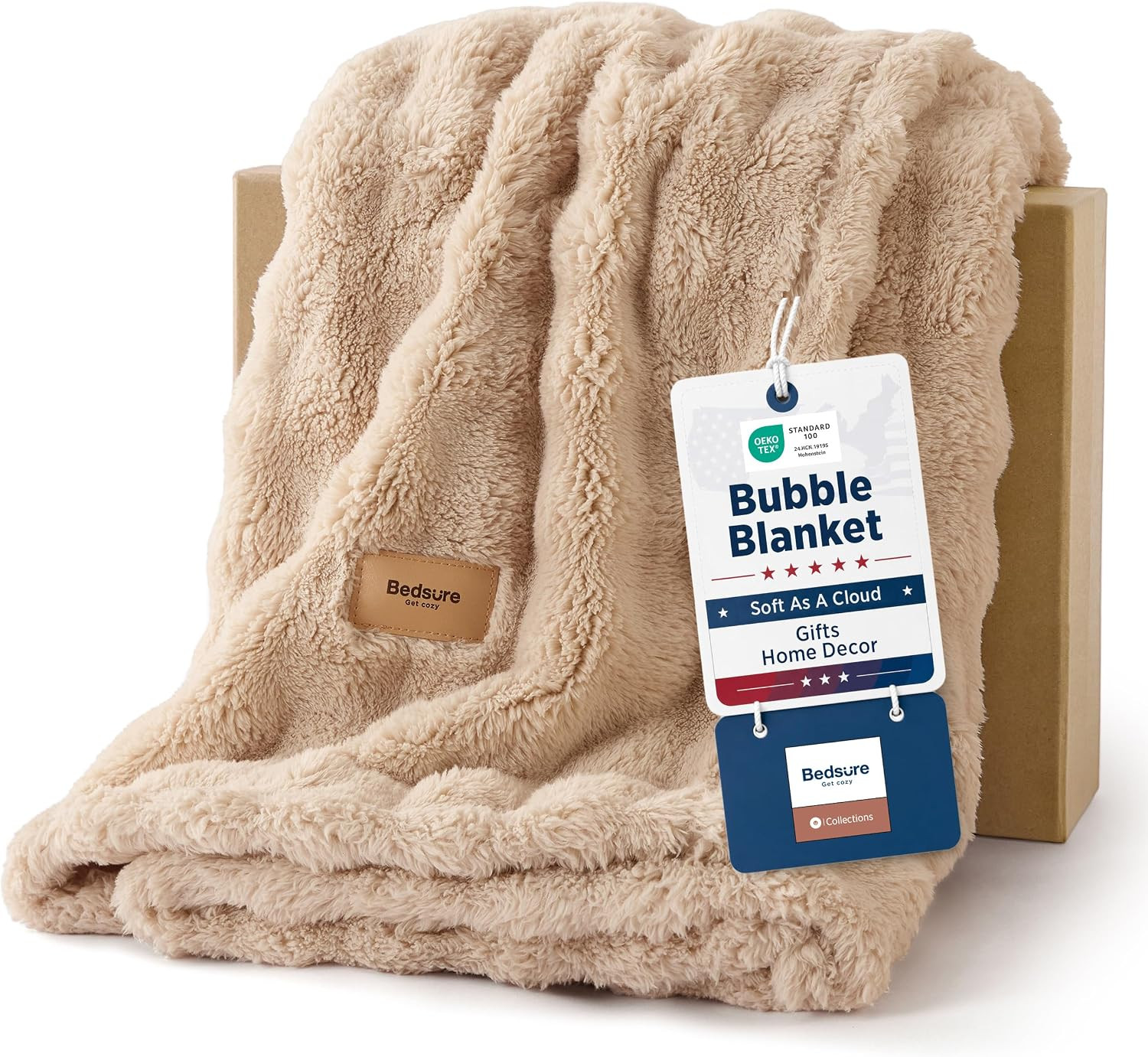 Bedsure Cloud Bubble Full Size Blanket for Bed, Khaki, 84"×90" | Amazon (US)