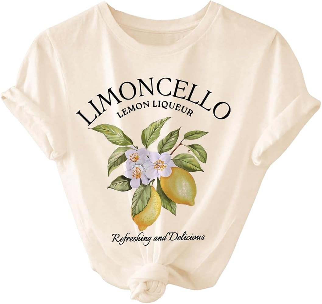 SweatyRocks Women's Lemon Shirts Letter Fruit Printed Graphic Tees Short Sleeve Casual T-Shirt | Amazon (US)