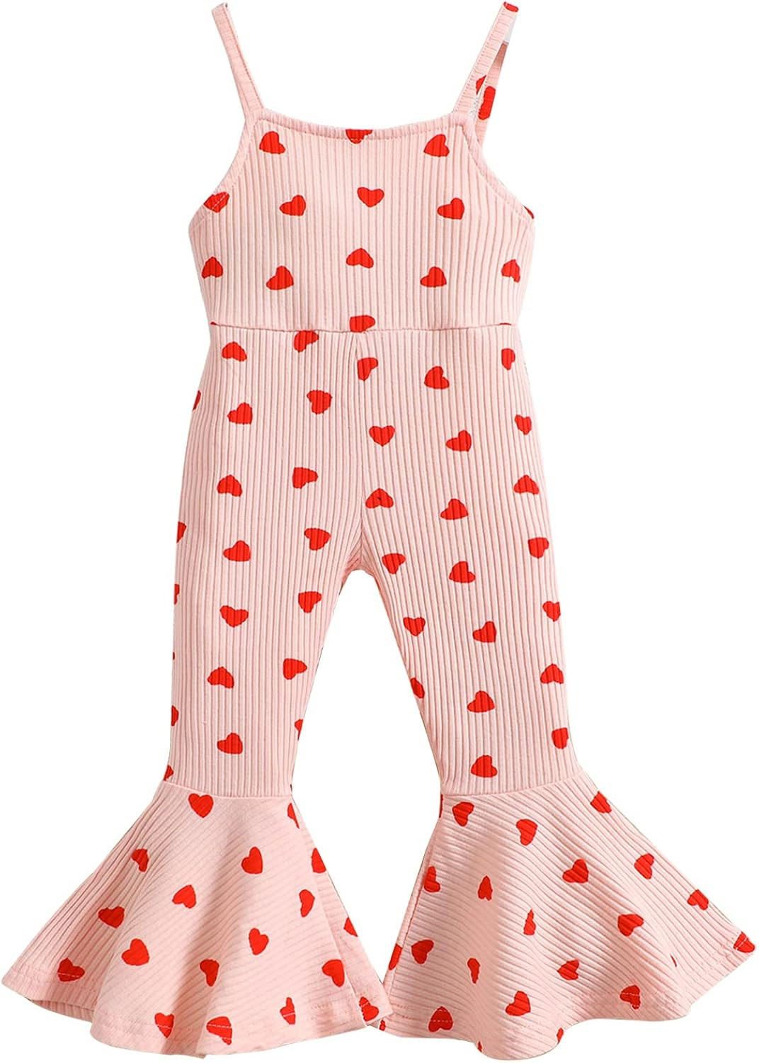Toddler Baby Girl Valentine's Day Bell Bottom Romper Love Heart Ribbed Halter Strap Flared Jumpsuit  | Amazon (US)