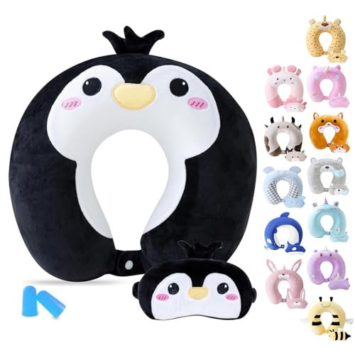 Cirorld Travel Pillow for Kids Adult Cute Neck Pillow for Traveling Memory Foam Airplane Pillow Sleep Mask Animal Flight Pillow Head Rest Neck Support for Cars Long Flights (Penguin, 9-12 Y/O) | Amazon (US)