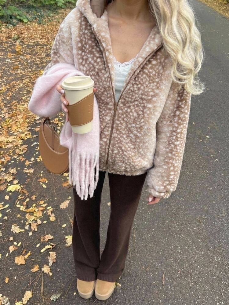 CovetEZ Dames Herfst/Winter Casual Schattige Verloopkleurige Pluizige Capuchonjas Dagelijks Reize... | SHEIN