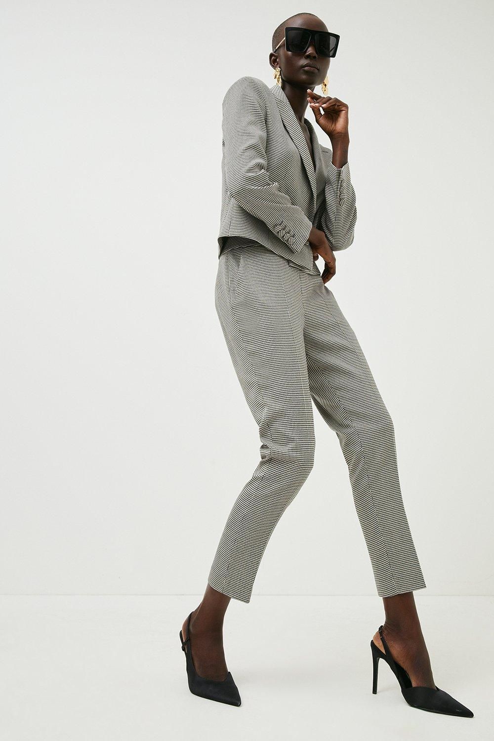 Dogtooth Tailored Slim Leg Trousers | Karen Millen UK & IE