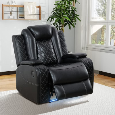 MAYEERTY Power Recliner Chair, Electric Leather Reclining Chair with USB Charging, LED Lighting & Adjustable Backrest for Living Room, Black | Target
