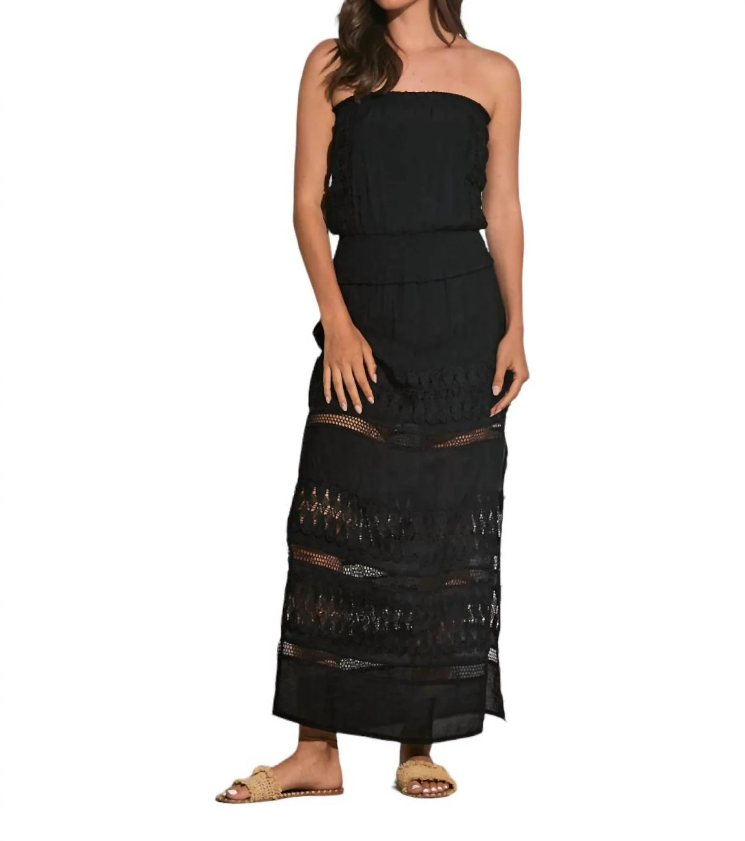 Wymara Crochet Strapless Maxi Dress In Black | Shop Simon