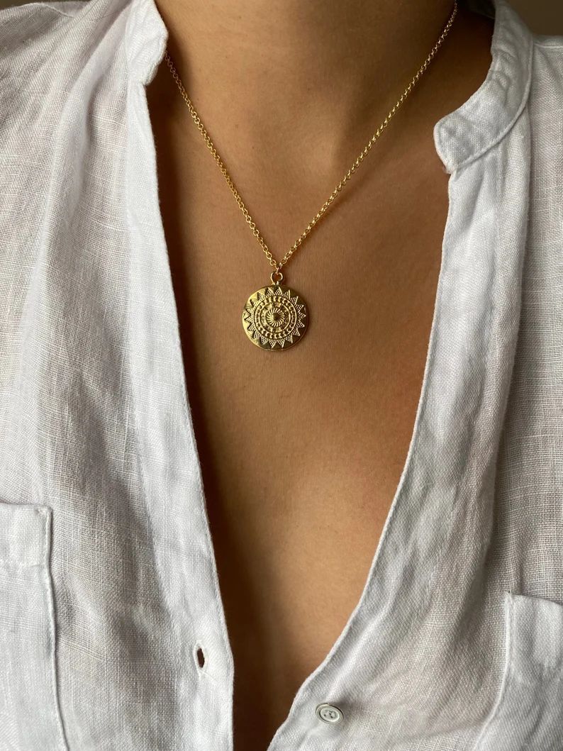 Sun necklace Gold sun necklace Gold coin necklace | Etsy | Etsy (US)