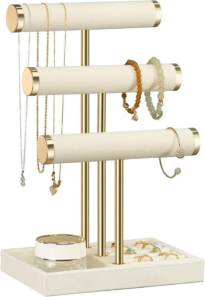 3 Tier Bracelet Holder Display - Detachable T Bar Beige Velvet Bracelet Holder, Jewelry Holder Or... | Amazon (US)