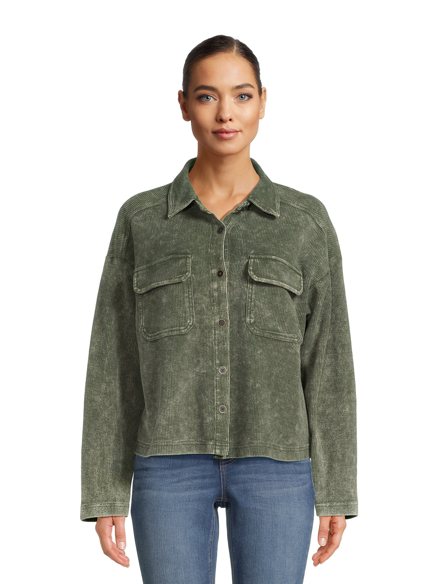 Time and Tru Women's Cropped Corduroy Shacket, XS-XXL | Walmart (US)