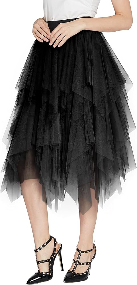 Urban CoCo Women's Sheer Tutu Skirt Tulle Mesh Layered Midi Skirt | Amazon (US)