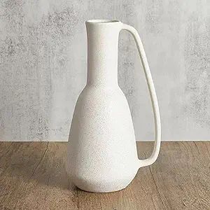 BlossoME Ceramic White Vase, 12 inch Tall with Handle, Matte Glazed Pottery Vessel, Rustic Stonew... | Amazon (US)