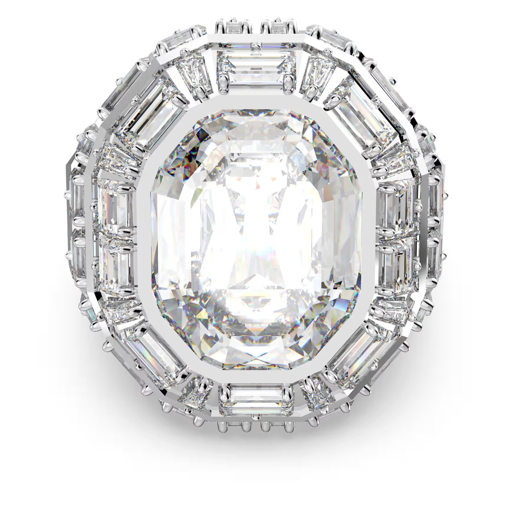 Mesmera cocktail ring, Octagon cut, White, Rhodium plated by SWAROVSKI | SWAROVSKI