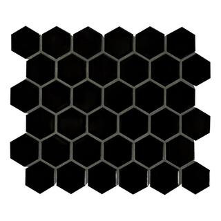 Retro Black 2 in. Hexagon 11 in. x 12 in. Matte Porcelain Mesh-Mounted Mosaic Floor and Wall Tile... | The Home Depot