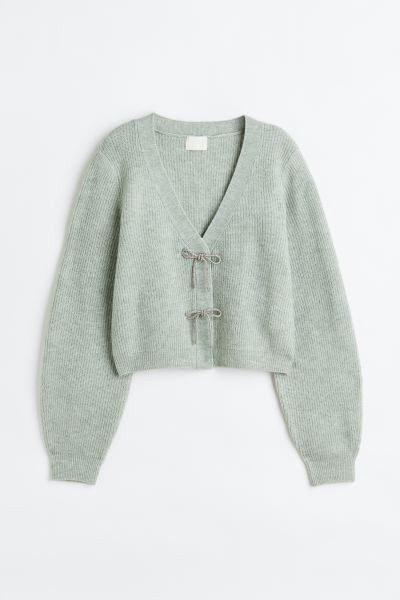 Rhinestone-bow Rib-knit Cardigan | H&M (US + CA)