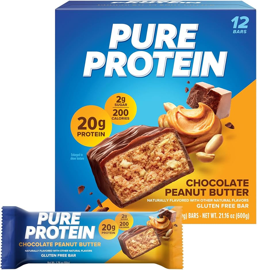 Pure Protein Chocolate Peanut Butter Protein Bars – 20g Protein, 3g Sugar, 190 Calories (12 cou... | Amazon (US)