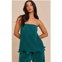Petite Teal Plisse Frilled Edge Bandeau Top | PrettyLittleThing US