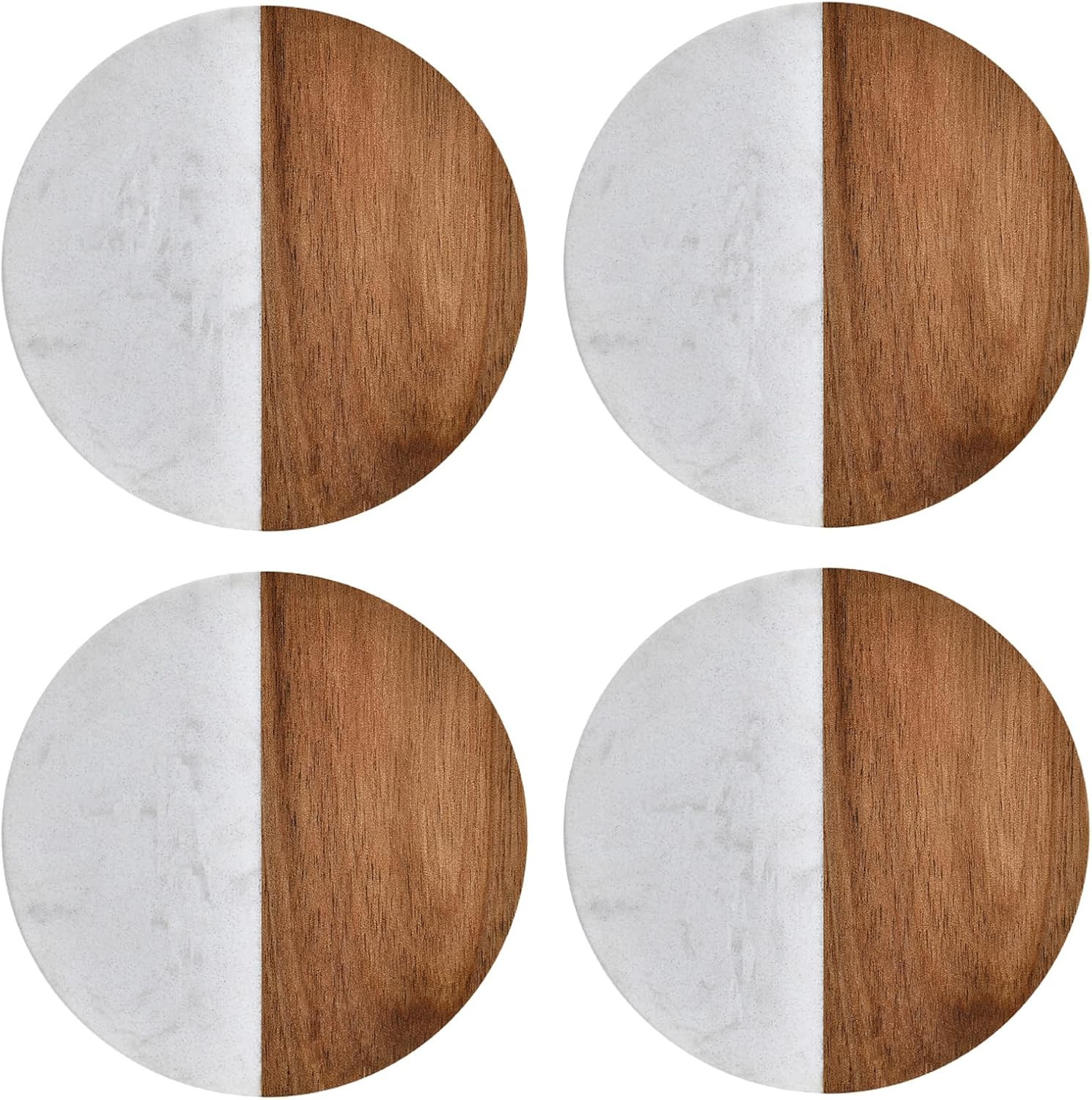 I-LAN Set of 4 Round Natural Wood and Marbel Style Drink Coasters for Coffee Wooden Table, Drink ... | Amazon (US)