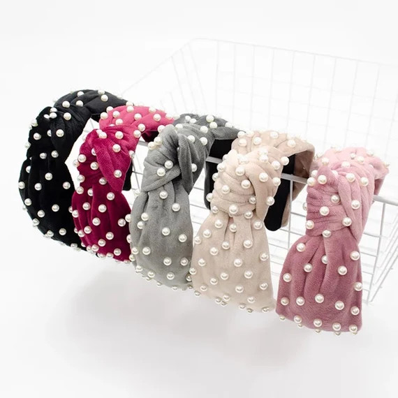 Knotted Velvet Pearl Headband  Red Velvet Christmas Headband | Etsy Canada | Etsy (CAD)