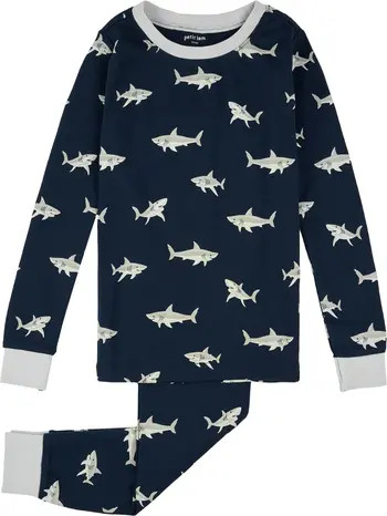 Petit Lem Kids' Shark Print Fitted Two-Piece Organic Cotton Rib Pajamas | Nordstrom | Nordstrom