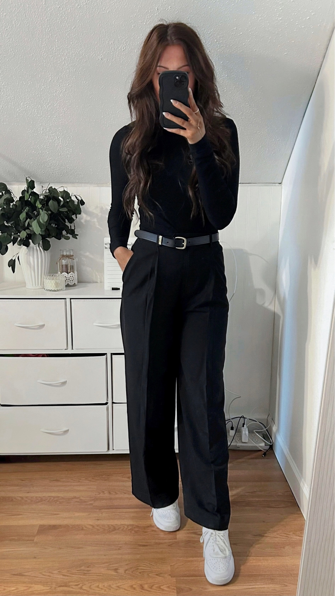 all black outfit ft. @hm wide leg black pants (size 4) / @hm long sleeve black ribbed top (size xs) / @nike white court vision sneakers

work outfit, office outfit, spring outfits, business casual, outfits for work, hollyfrocks

#LTKworkwear #LTKstyletip #LTKfindsunder100