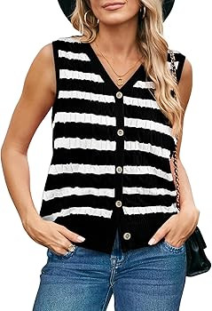 WIHOLL Sweater Vest for Women Cable Knit Cropped Tank Tops Button Up Sleeveless Cardigan Fall Out... | Amazon (US)