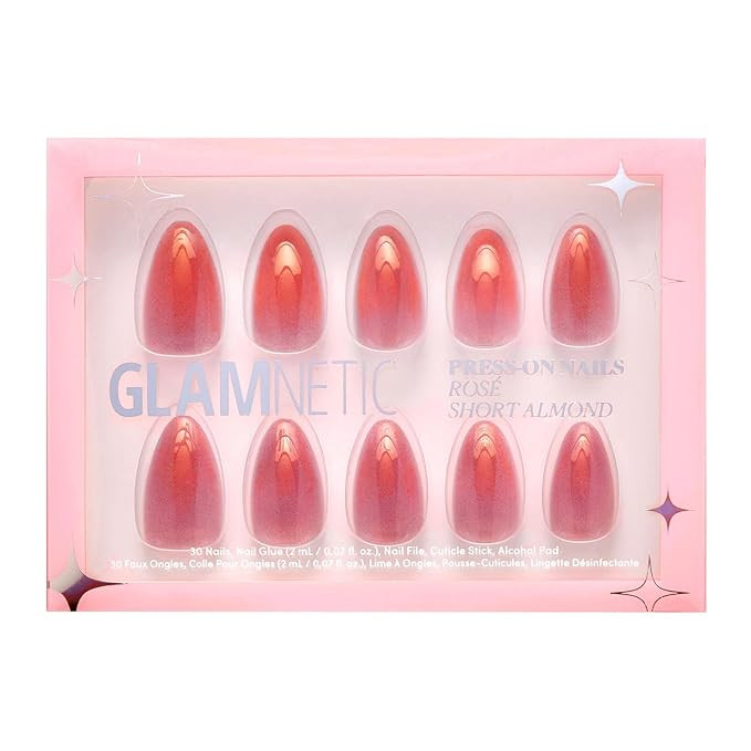 Glamnetic Press On Nails - Rose | Short Almond Rosy-Pink Nails with a Mesmerizing Metallic Finish... | Amazon (US)