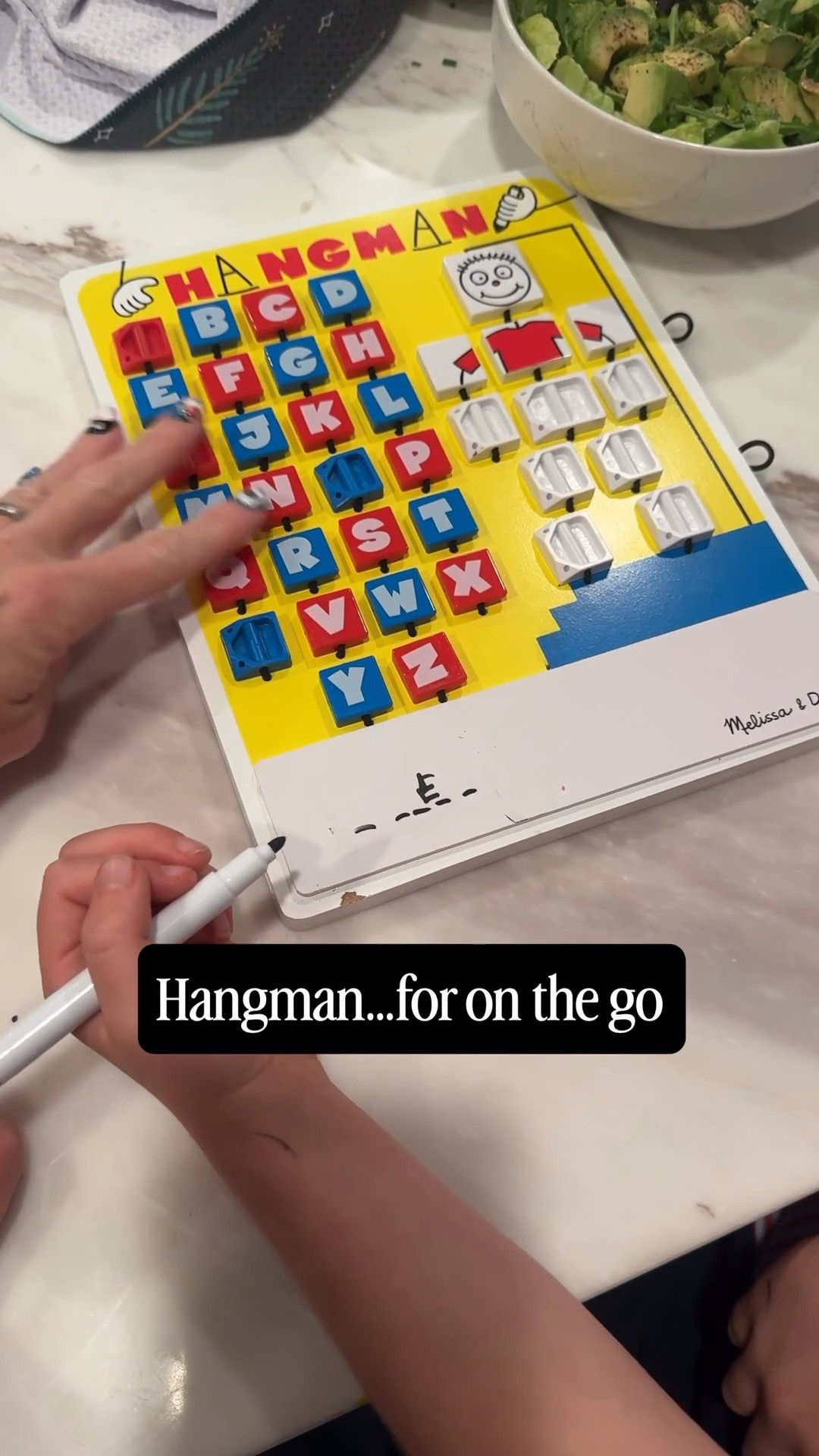 One of our favorite games for on the go this flip-over hangman is a great travel activity for kids. We’re fun for playing at home.

Travel activities for kids | family games | kids games