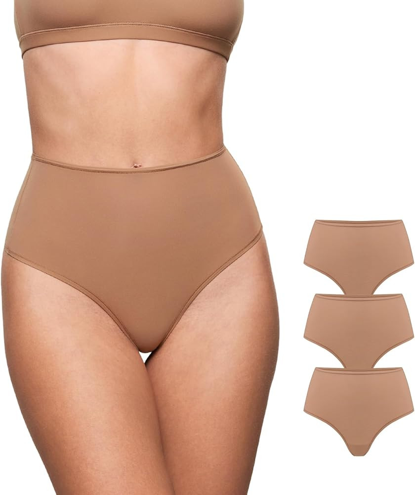 INLYRIC Women's Inbarely Soft Thong - High Waisted Tagless Smooth Stretch Underwear Ultra-soft No... | Amazon (US)