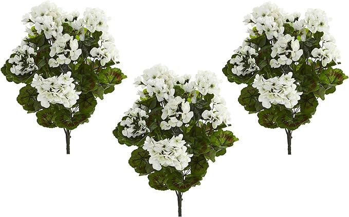 Nearly Natural Geranium Artificial Bush, UV Resistant, Set of 3 (Indoor/Outdoor),White,15"Dx15"Wx... | Amazon (US)
