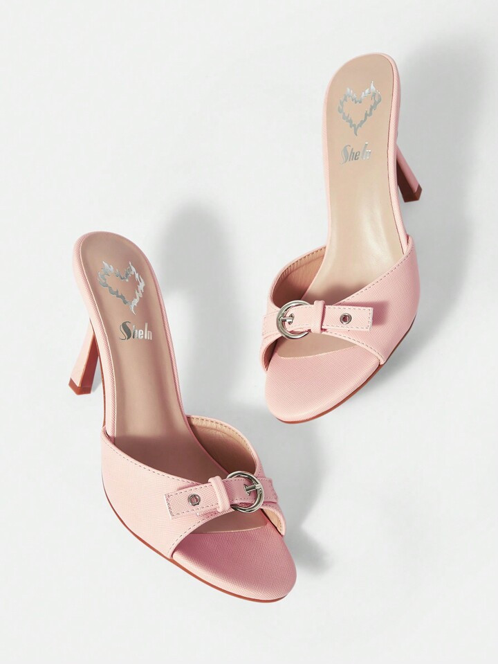 SheIn ICON Damen Rosa PU Mules, Runde Zehenkappe, Modisch, Bequeme Highheelsandalen Für Den Urlaub, Sommer Verkauf Halloween | SHEIN