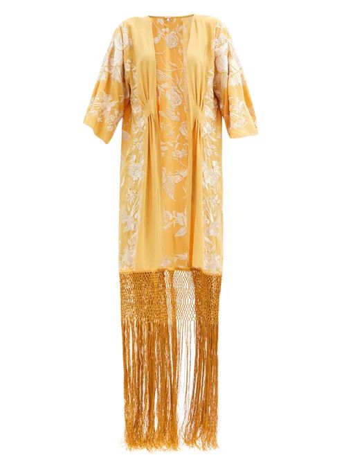 Johanna Ortiz - Floral-embroidered Silk Kimono-style Jacket - Womens - Yellow Multi | Matches (US)