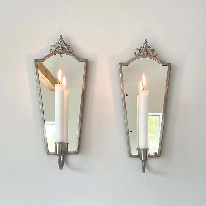 Celestin Andersson Swedish Grace Pewter Mirror Wall Sconces Pair CELA Stockholm 1930s Vintage | Etsy (Global)