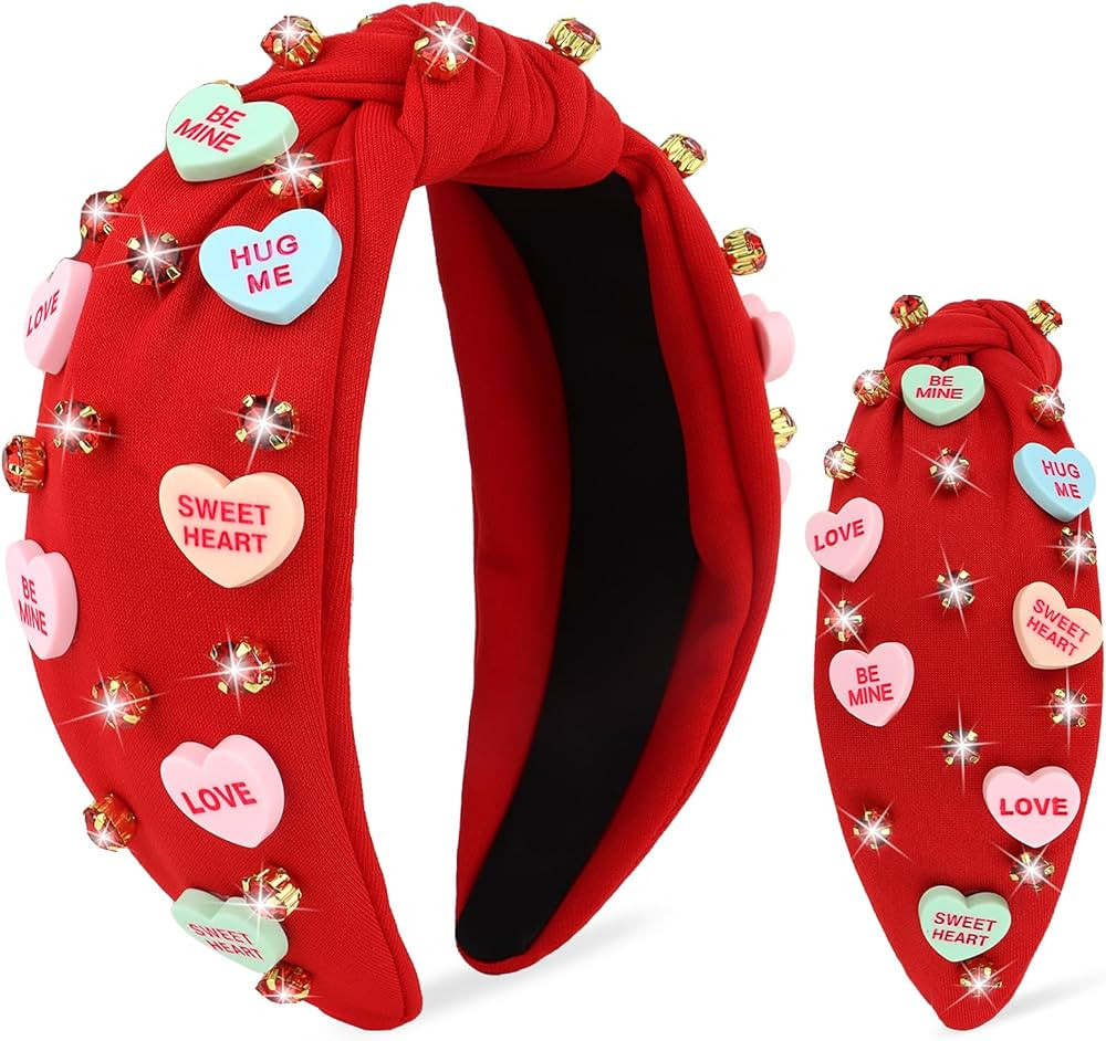 YARIEW Valentines Day Headbands for Women Love Sweet Red Heart Headband Rhinestone Knotted Headba... | Amazon (US)