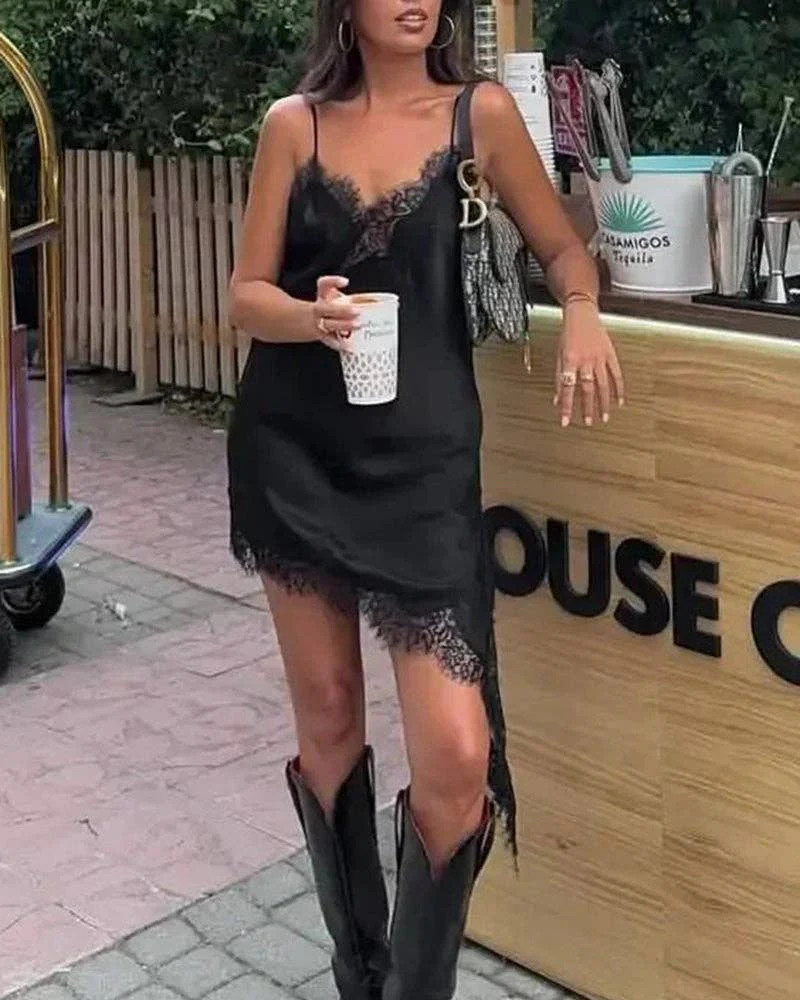 Lace-Trim Asymmetrical Cami Dress | Care Tucker