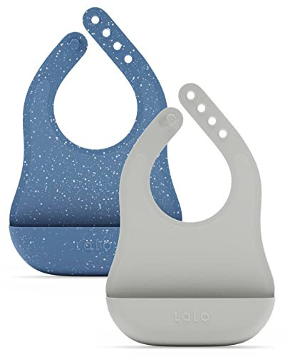 Lalo The Bib - Waterproof, Non-Toxic Silicone Baby Bib with Adjustable Neck Band & Silicone Food Pouch Catcher, Set of 2 - Blueberry | Amazon (US)