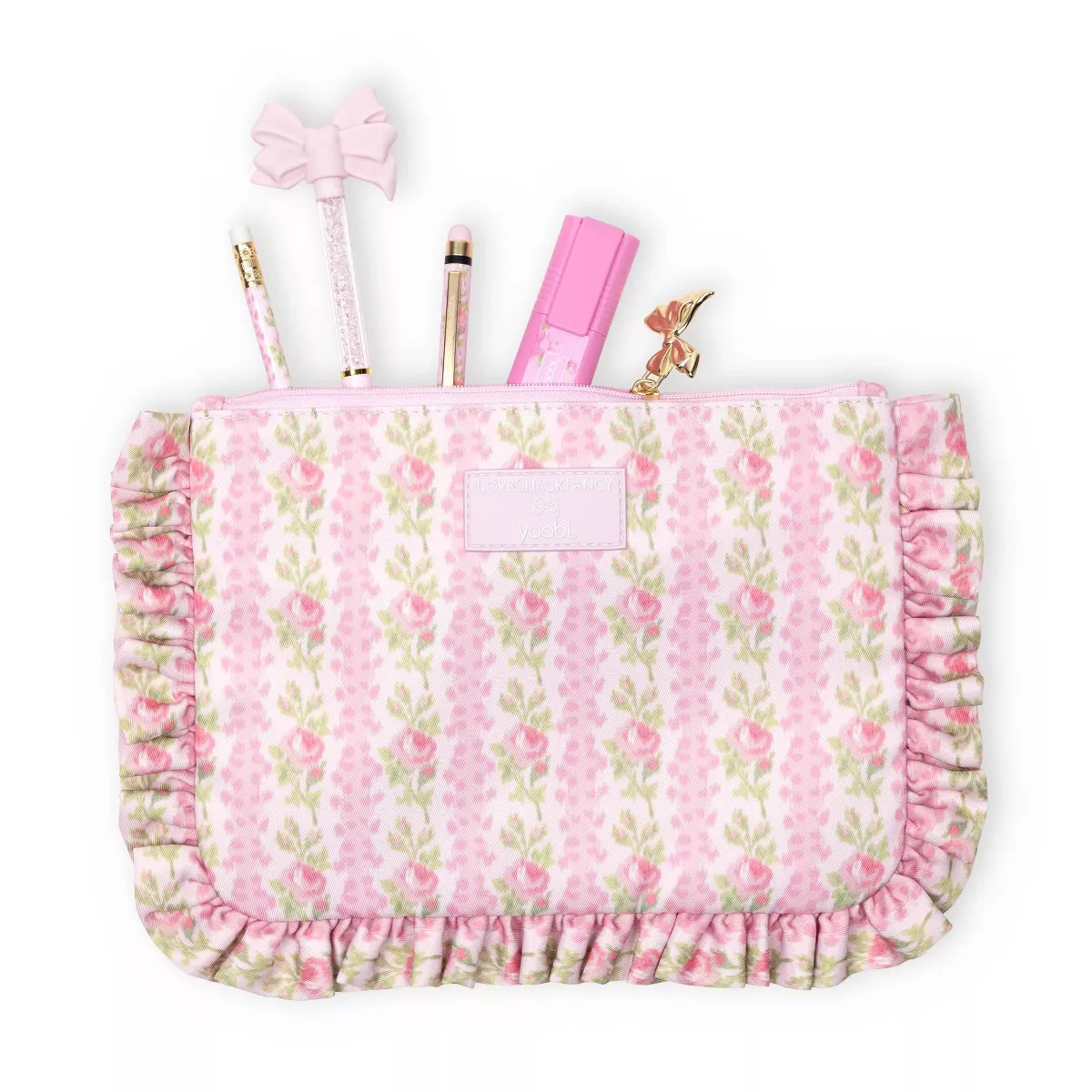 LoveShackFancy x Target - Yoobi Blooming Heirloom Flat Zip Pencil Case with Ruffles Strawberry Ma... | Target