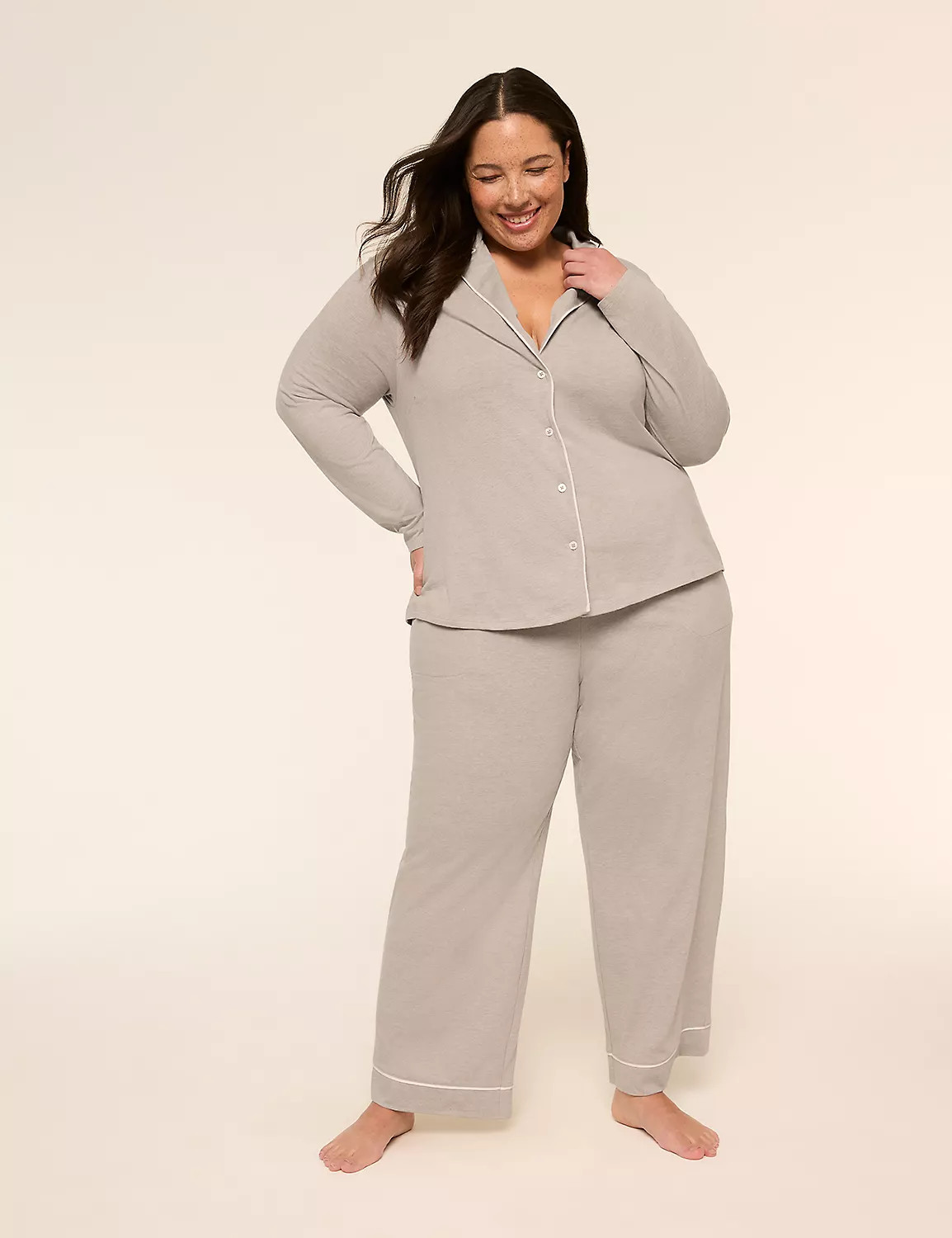 Comfy Cotton Notch-Neck Top & Pant PJ Set | Lane Bryant (US)
