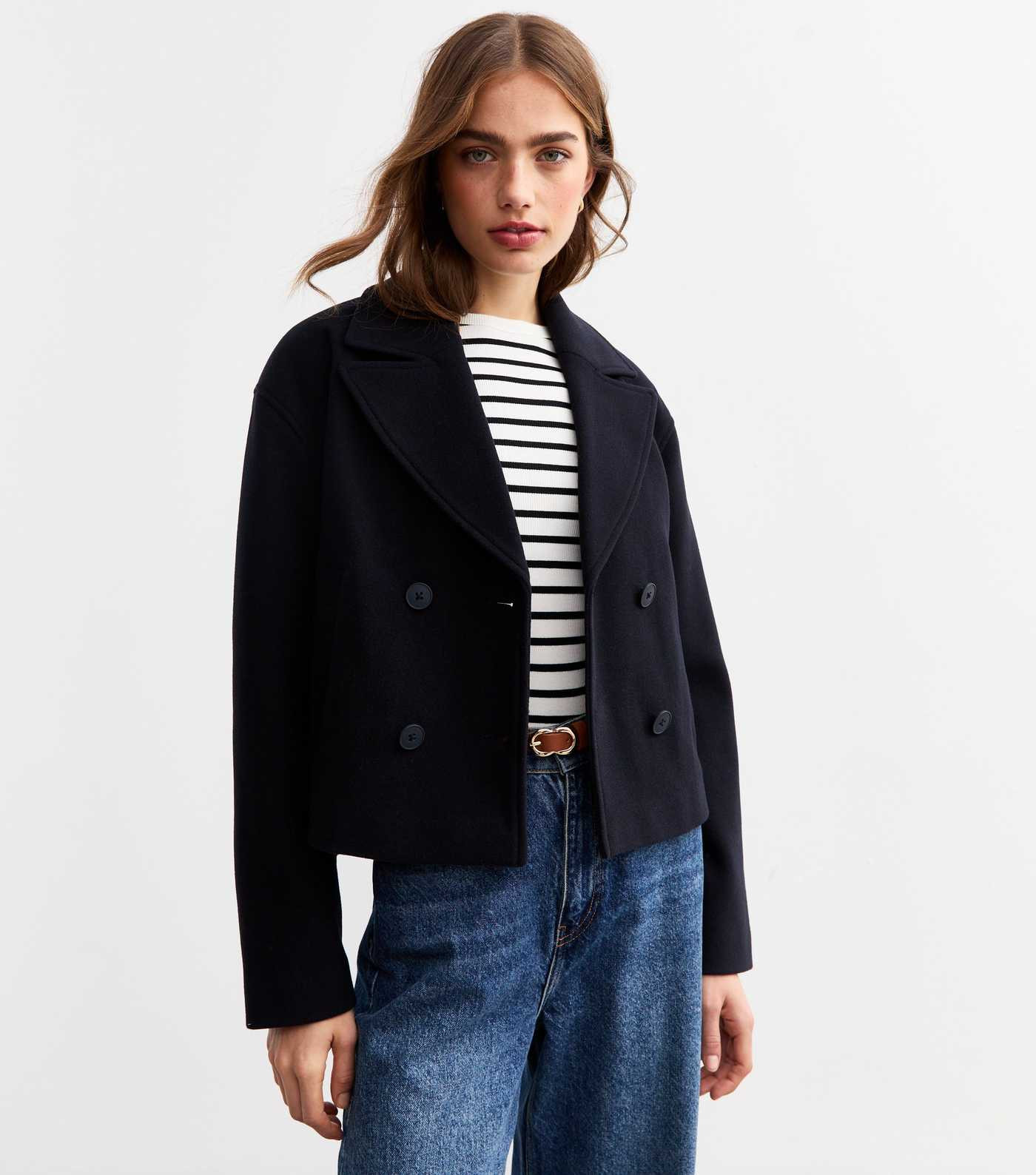 Navy Cropped Pea Coat
						
						Add to Saved Items
						Remove from Saved Items | New Look (UK)