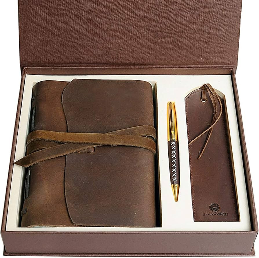 Leather Journal Gift Set Handmade Antique Leather Bookmark + Pen, Rustic Writing Notebook Present... | Amazon (UK)