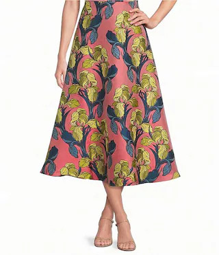 Laura Jacquard Textile A Line Coordinating Midi Skirt | Dillard's