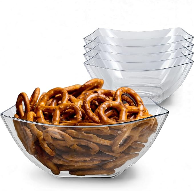 32oz Clear Plastic Serving Bowls (4 Pack) Medium Candy Dishes, Square Plastic Buffet Containers f... | Amazon (US)
