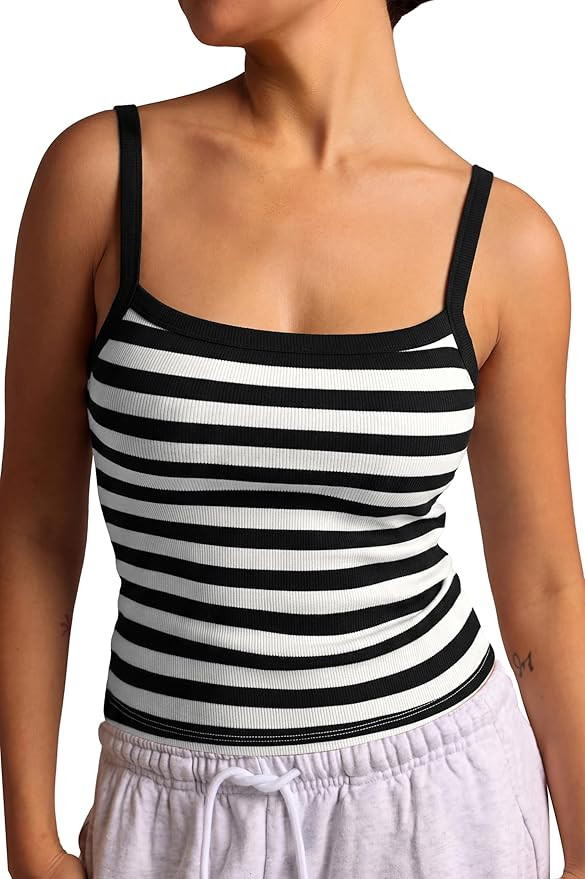 SUUKSESS Women Cotton Rib Padded Tank Tops Sleeveless Spaghetti Strap Square Neck Tops Summer Cam... | Amazon (US)