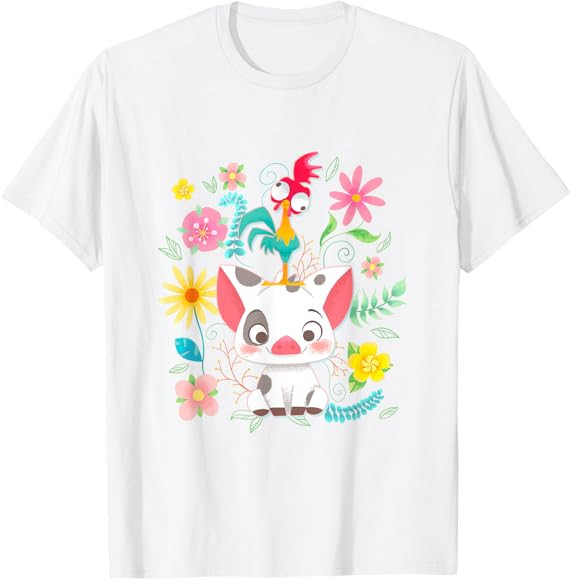 Disney Moana Pua Hei Hei Cute Pose Floral Big Chest Poster T-Shirt | Amazon (US)