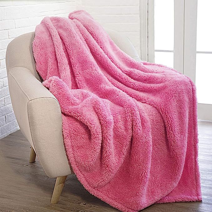 PAVILIA Fluffy Sherpa Throw Blanket for Couch Sofa | Plush Shaggy Fleece Blanket | Soft, Fuzzy, C... | Amazon (US)