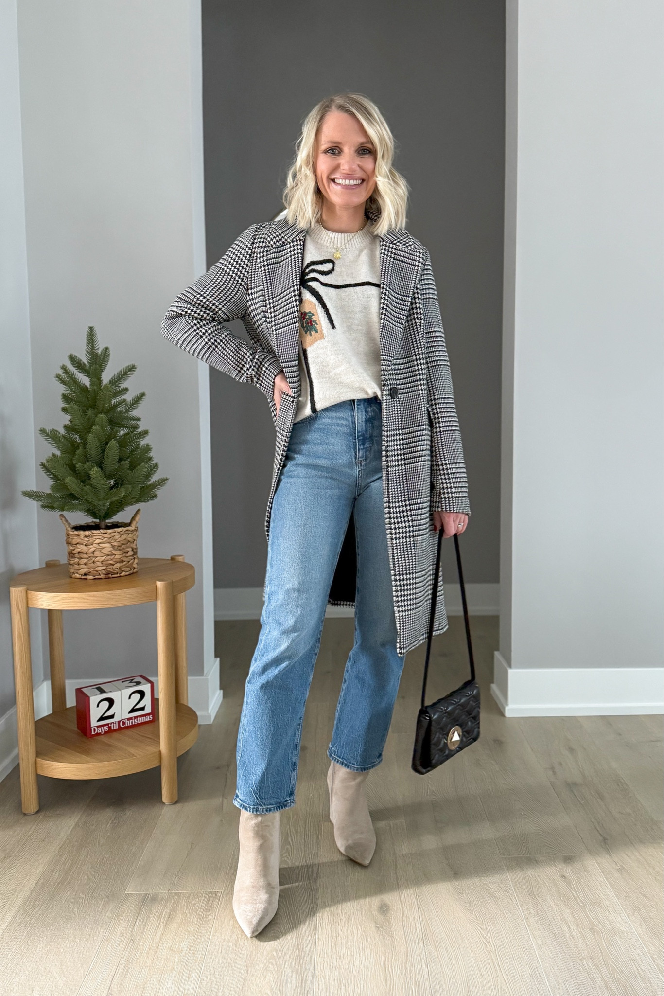 Casual holiday outfit! Sweater- xs || coat- xs || jeans- 24/petite 

#LTKFindsUnder100 #LTKHoliday #LTKStyleTip