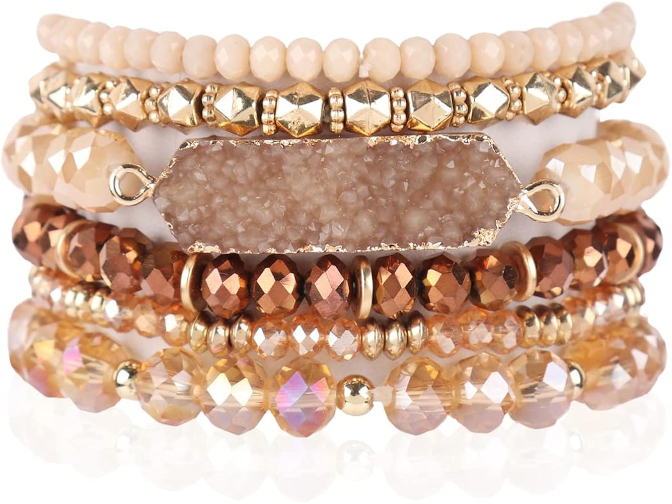 RIAH FASHION Bohemian Acrylic Druzy Multi-Layer Bead Statement Bracelet - Versatile Faux Stone Pe... | Amazon (US)