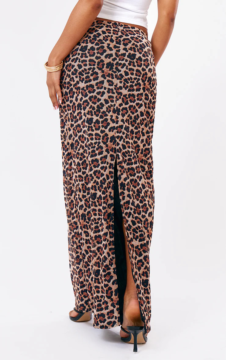 Leopard Printed Lined Mesh Maxi Skirt | PrettyLittleThing US