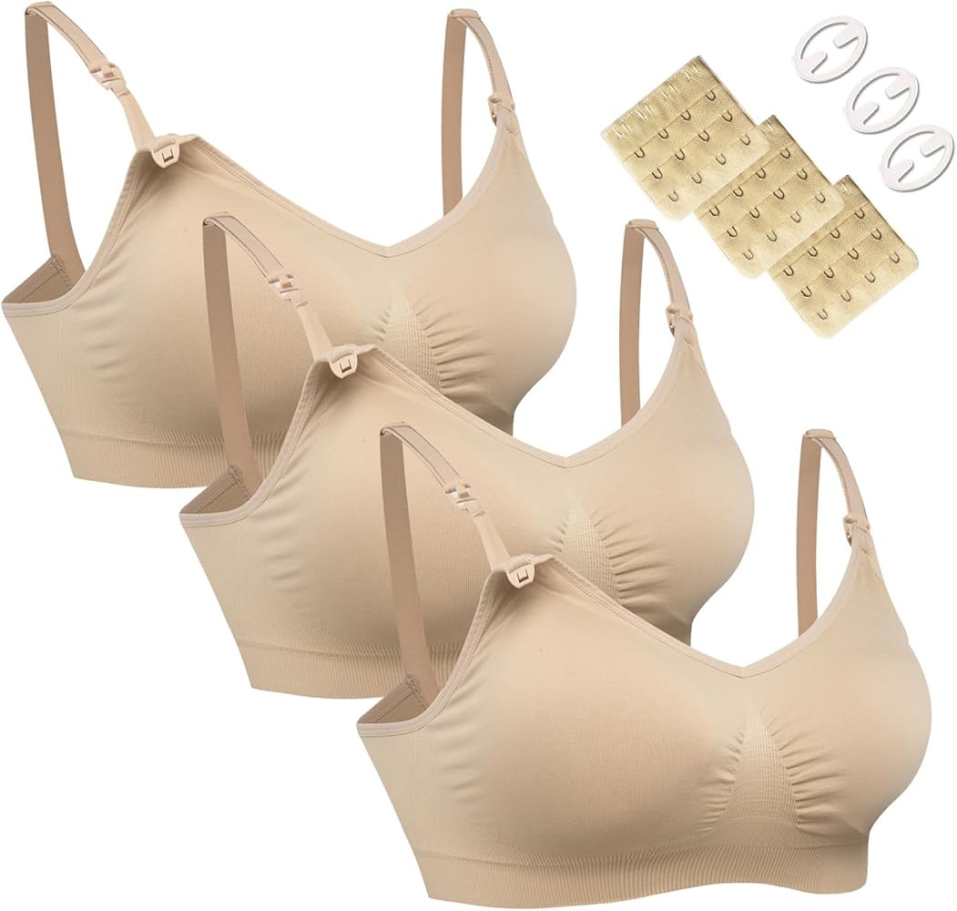 HOFISH 3PACK Full Bust Seamless Nursing Maternity Bras Bralette S-XXL with Extra Bra Extenders & ... | Amazon (US)