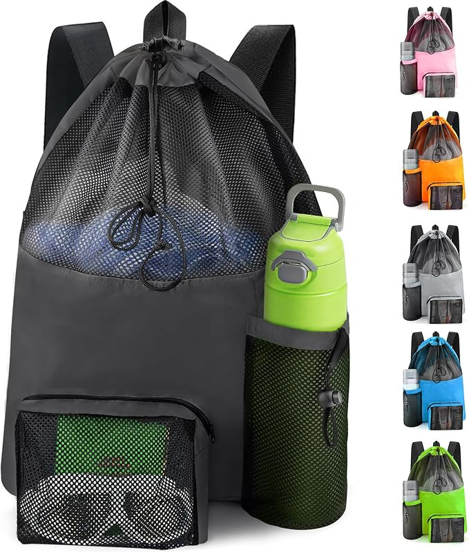 Swim Mesh Beach Bag, Waterproof Gym Bags for Women and Men, Large Pool Bag Swimming Gear Drawstri... | Amazon (US)