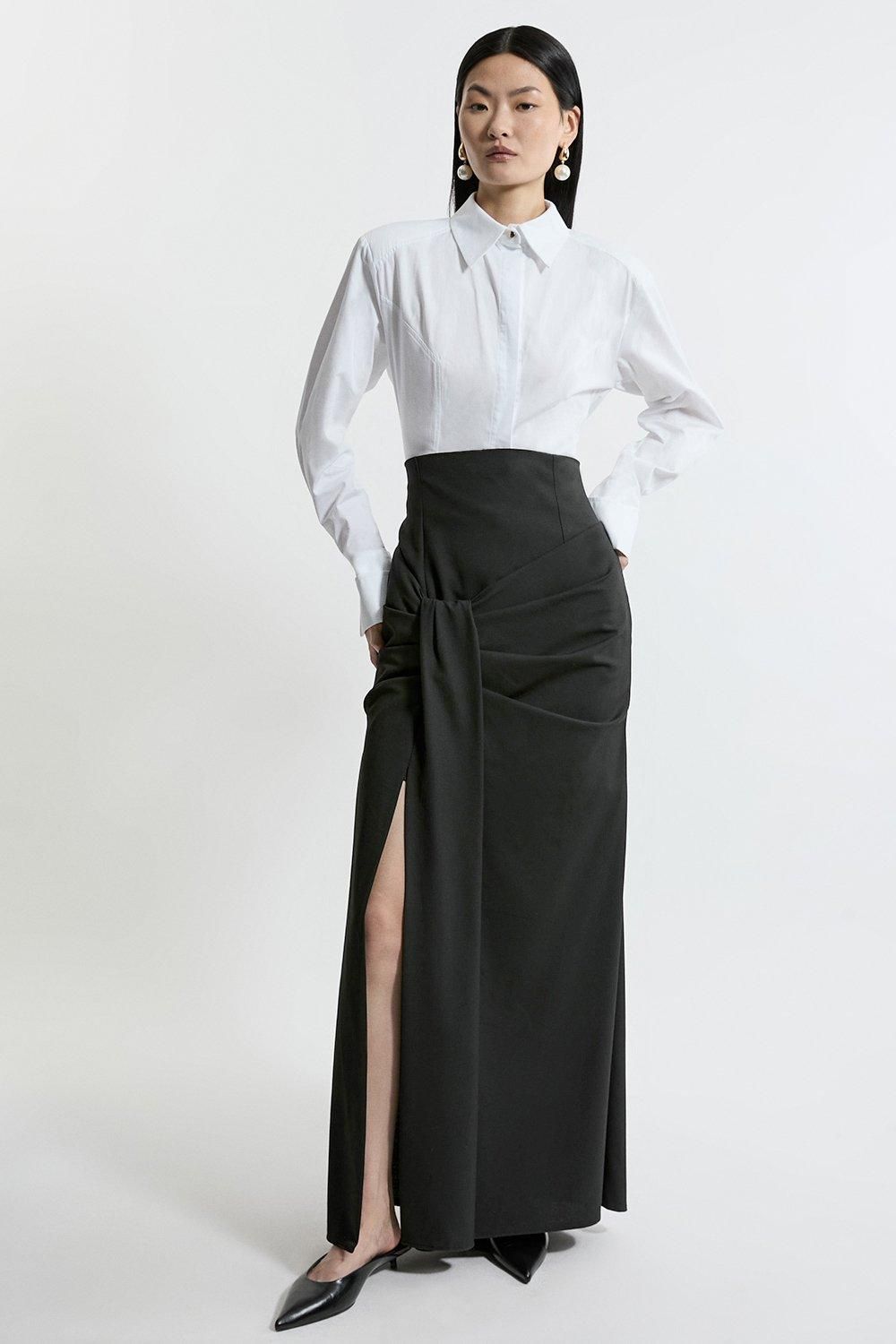 Tailored High Waisted Draped Maxi Skirt | Karen Millen UK + IE + DE + NL