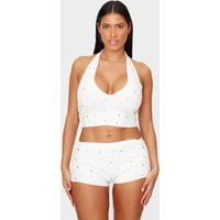 Shape Cream Knitted Diamante Halter Neck Top | PrettyLittleThing US