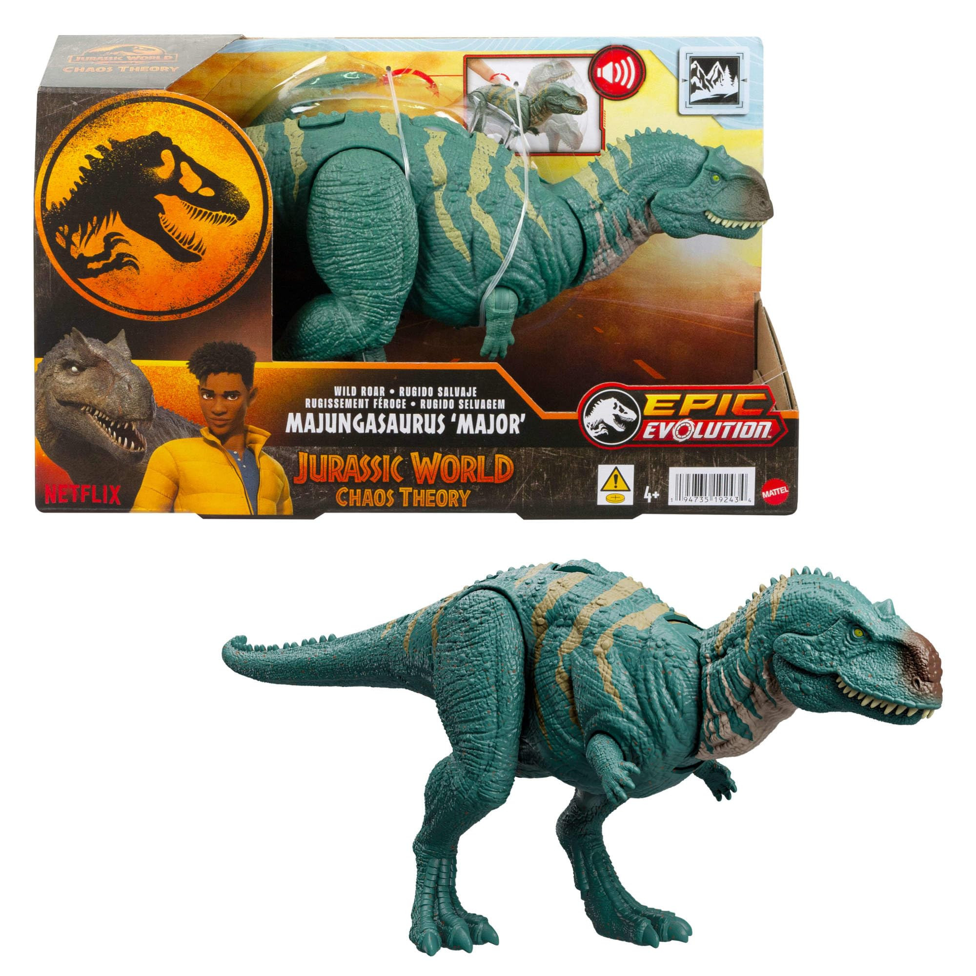 Mattel Jurassic World Wild Roar Dinosaur Action Figure, Majungasaurus with Continuing Masssive Chomp Attack & Roar Sound, Posable Toy with Digital Play | Amazon (US)